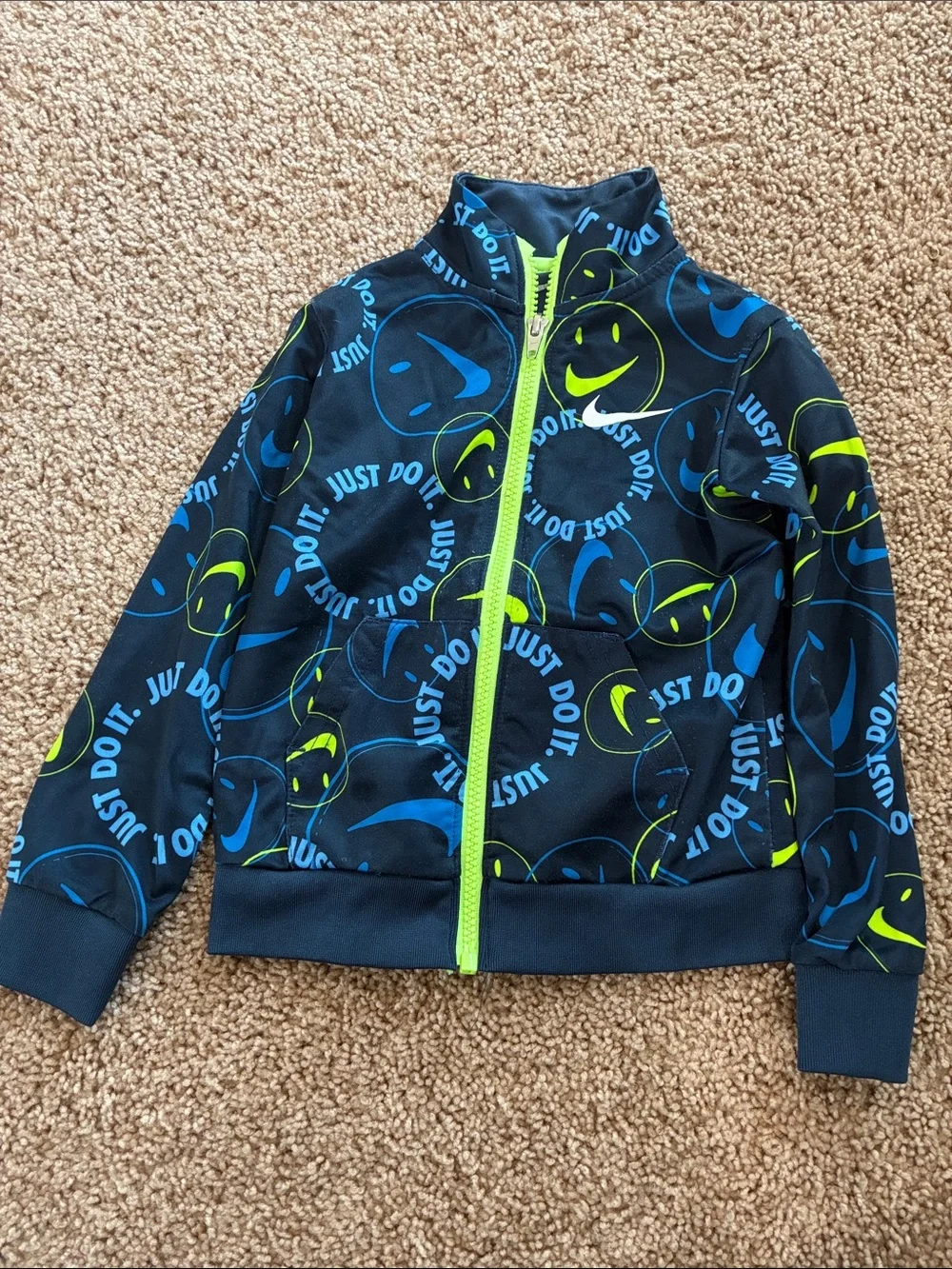 Nike Kids Black Tracksuit with Blue & Neon Green Smiley Print - Picture 4 of 5
